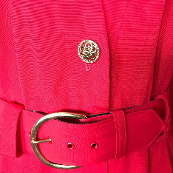 Periwinkle Red Pleated Dress: Vintage 70s Belted Midi w/Button Insert, Size 10 - Picture 3 of 9